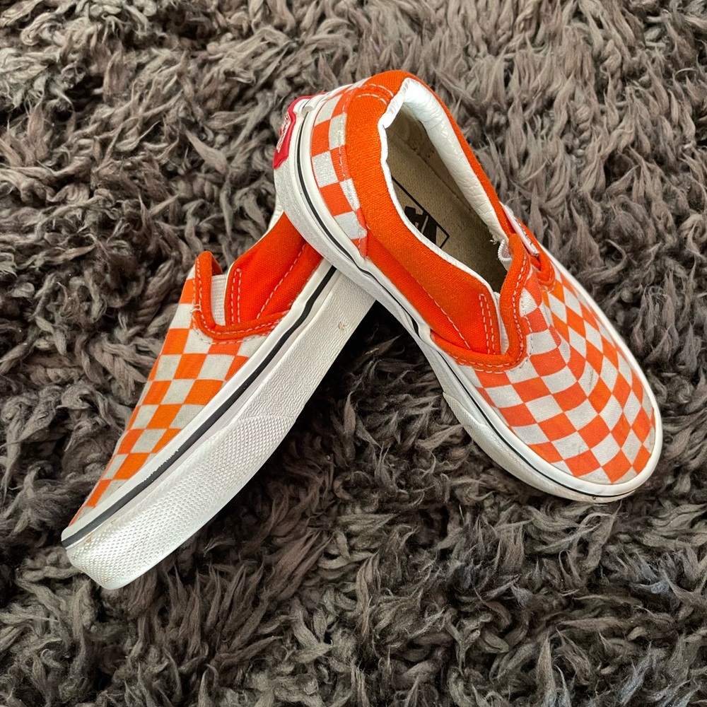 Vans Kids Orange and White Checkered Sneakers